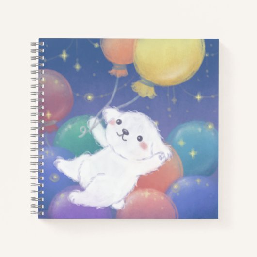 Carnet Joli chiot avec ballons et étoiles (Devant)