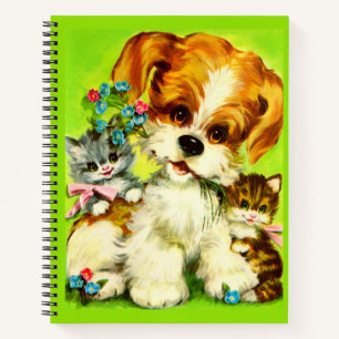 Carnet joli chiot et chatons souriants imprimer