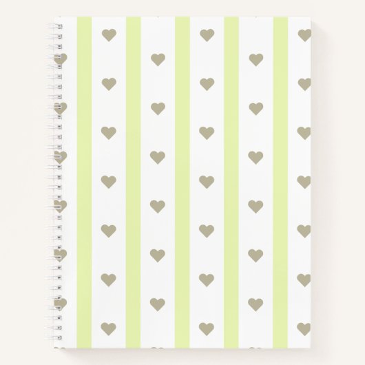 Carnet Joli coeur moderne pastel et rayures Vert (Devant)