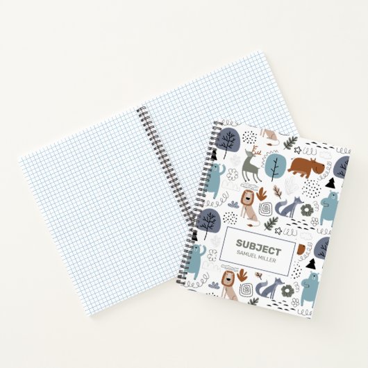 Carnet Joli dessin animé animaux de la forêt motif monogr (Intérieur)