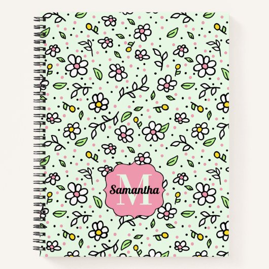 Carnet Joli Doodle Daisy Flowers mignon Monogramme Motif (Devant)