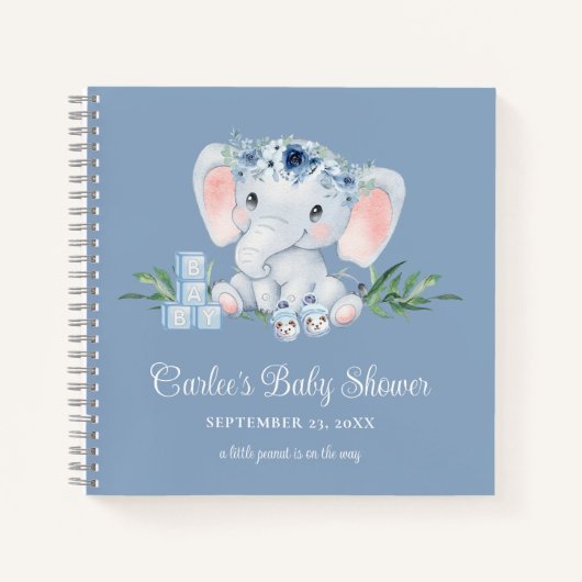 Carnet Joli éléphant Blue Floral Boy Baby shower (Devant)