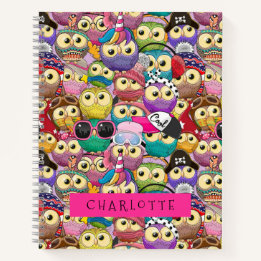 Carnet Joli Enfants Chouette colorée Cartoon Motif transp