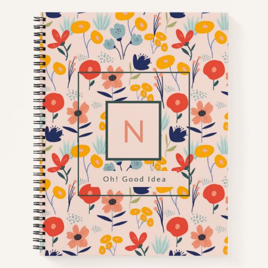 Carnet Joli Floral rose Motif Monogramme (Devant)