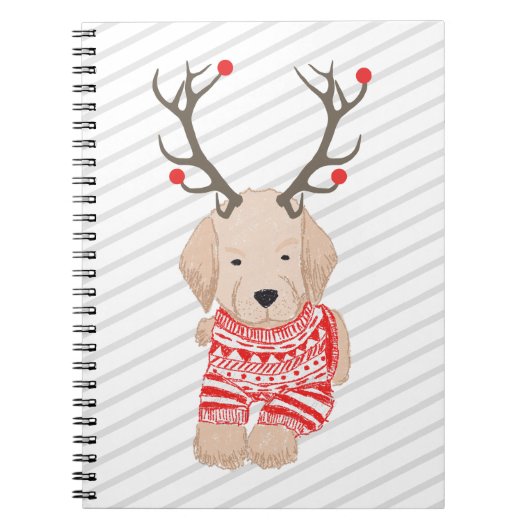 Carnet Joli Golden Retriever Chiot Antlers de Noël (Devant)