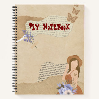 Carnet Joli gris, fleur, papillon et texte