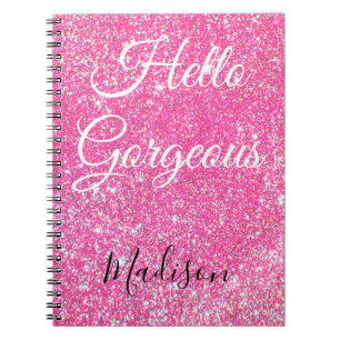 Carnet Joli Hello Magnifique Rose Chaud Paillettes Étince
