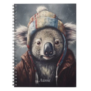 Carnet Joli koala au chapeau d'hiver avec nom personnalis