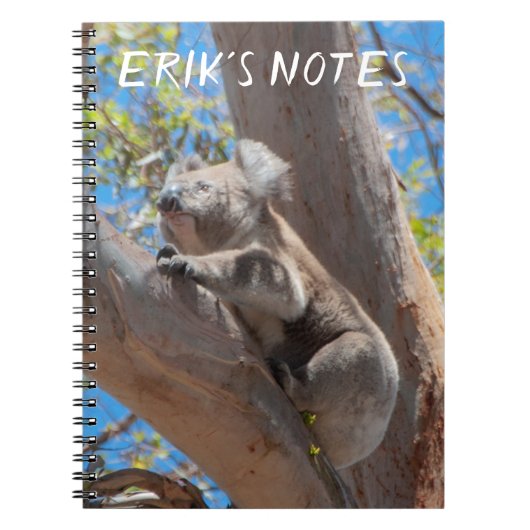 Carnet Joli koala grimpant à un arbre, personnalisé (Devant)