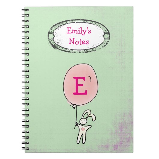 Carnet Joli lapin tenant un monogramme de ballon (Devant)