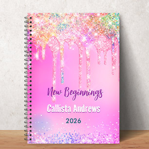 Carnet Joli licorne arc-en-ciel Monogramme rose Glitter D