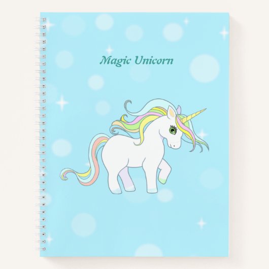 Carnet Joli licorne magique sur fond bleu clair (Devant)