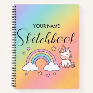 Carnet Joli Licorne Pastel Arc-en-Ciel Nom Personnalisé