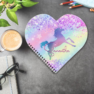Carnet Joli licorne rose paillettes arc-en-ciel art monog