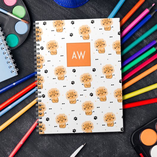 Carnet Joli lion sauvage de dessin animé avec monogramme 