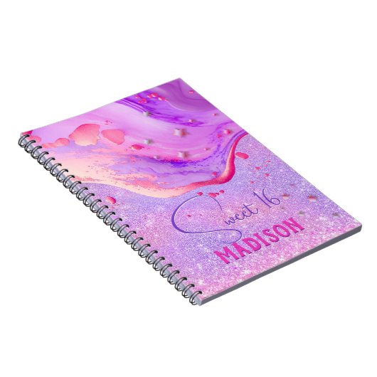 Carnet Joli marbre violet art parties scintillant monogra (Côté Droit)