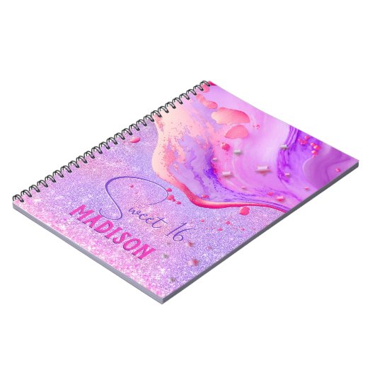 Carnet Joli marbre violet art parties scintillant monogra (Côté gauche)