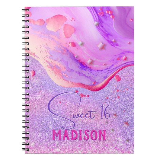 Carnet Joli marbre violet art parties scintillant monogra (Devant)
