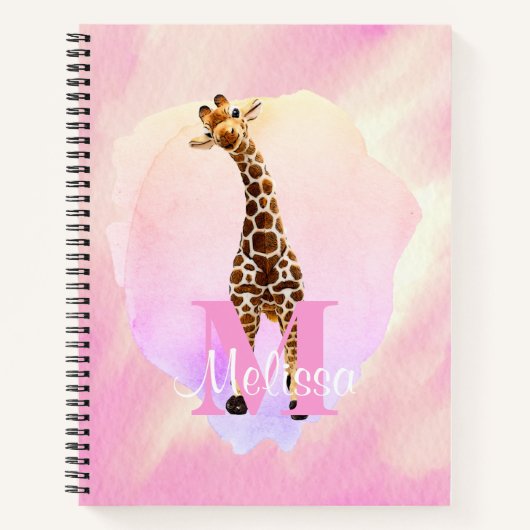 Carnet Joli Monogramme Aquarelle Nom Enfants Giraffe  (Devant)