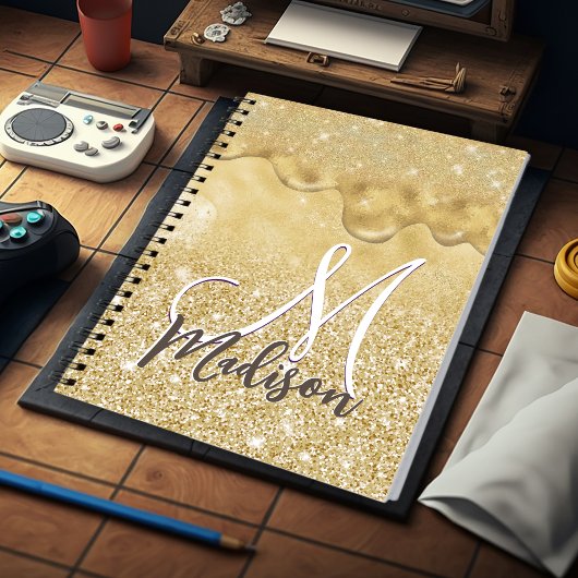 Carnet Joli monogramme avec des gouttes de paillettes dég