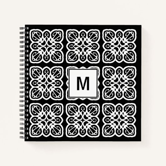 Carnet Joli Monogramme blanc noir géométrique (Devant)