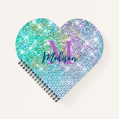 Carnet Joli monogramme de licorne turquoise fausse brilla (Devant)