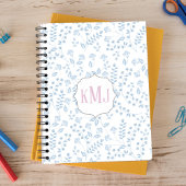 Carnet Joli Monogramme Élégant Bleu Simple Floral
