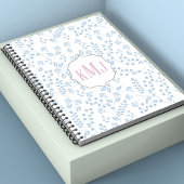 Carnet Joli Monogramme Élégant Bleu Simple Floral