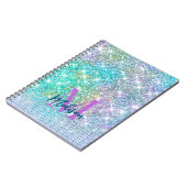 Carnet Joli monogramme faux pailleté licorne turquoise (Côté gauche)