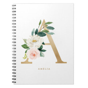 Carnet Joli monogramme floral en lettrage A de feuille d'