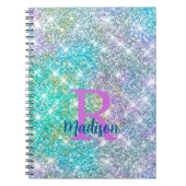 Carnet Joli monogramme iridescent licorne bleu pailleté f (Devant)