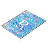 Carnet Joli monogramme iridescent licorne bleu rose paill (Côté gauche)