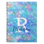 Carnet Joli monogramme iridescent licorne bleu rose paill (Devant)
