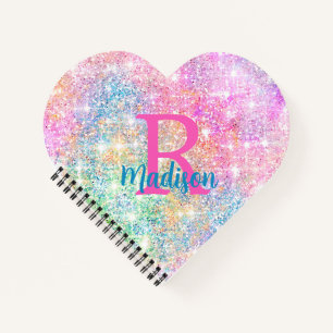 Carnet Joli monogramme iridescent licorne rose faux paill