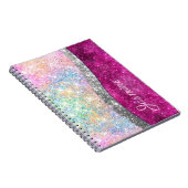 Carnet Joli monogramme iridescent rose argent pailleté fa (Côté Droit)