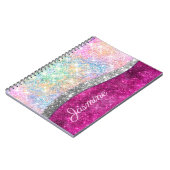 Carnet Joli monogramme iridescent rose argent pailleté fa (Côté gauche)