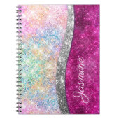 Carnet Joli monogramme iridescent rose argent pailleté fa (Devant)