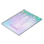 Carnet Joli monogramme licorne turquoise aqua avec goutte (Côté gauche)