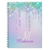 Carnet Joli monogramme licorne turquoise aqua avec goutte (Devant)