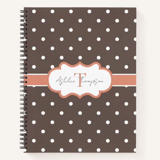 Carnet Joli Monogramme Marron Orange à pois (Devant)