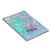 Carnet Joli monogramme pailleté faux licorne turquoise (Côté Droit)