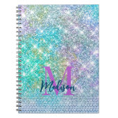 Carnet Joli monogramme pailleté faux licorne turquoise (Devant)