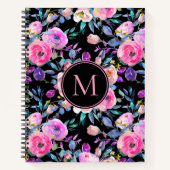 Carnet Joli Monogramme rose noir floral (Devant)