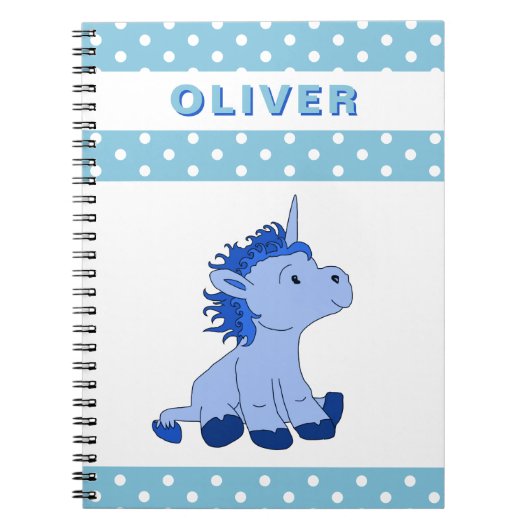 Carnet Joli motif à pois de licorne bleue Nom de l'enfant (Devant)