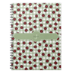 Carnet Joli motif coccinelle Vichy vert monogramme prénom