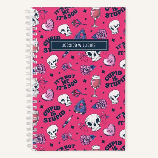 Carnet Joli motif de doodle anti Saint-Valentin rose pour (Recto)