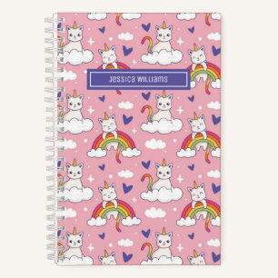 Carnet Joli motif de licorne chat arc-en-ciel cœur rose p