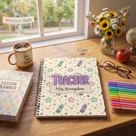 Carnet Joli motif d'école de crayon d'enseignant mignon