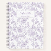 Carnet Joli motif floral pourpre avec Monogramme d'oiseau (Devant)