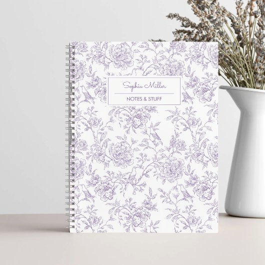 Carnet Joli motif floral pourpre avec Monogramme d'oiseau